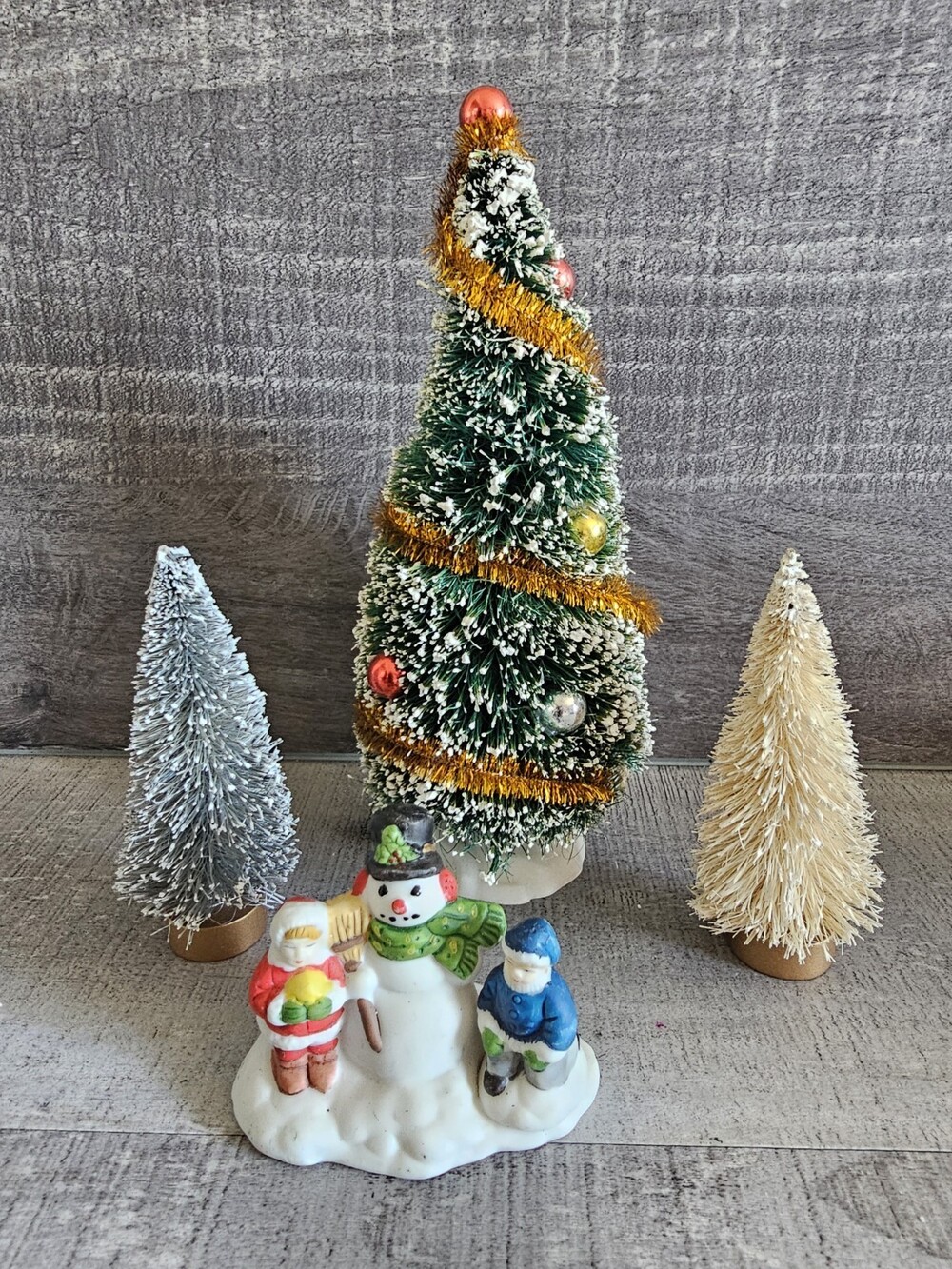 Bottle Brush Tree White Snow Flocked 4-8" Christmas Village Lot Vtg Style G2a